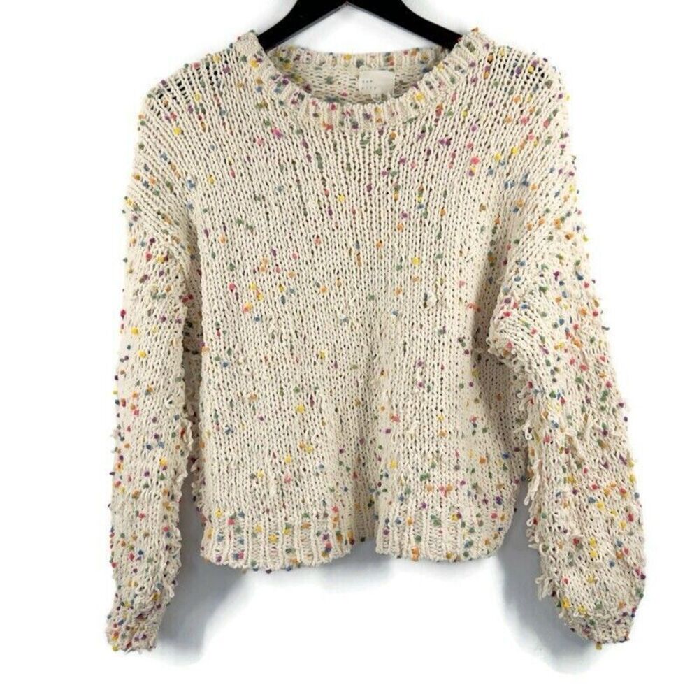 Dee Elly Sweater Womens Size S‎  Tan Confetti Knit Soft Cozy Pull Over Colorful